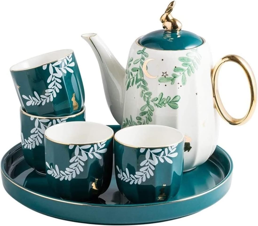 Tea Set Tea Cups Teapot Set 6-Piece Tea Set Ceramic Coffee Tea Sets Green Cup Pot Tray Water Decoration Household Kitchen Supplies Teacup Set Tea Cup Set Tea Pot Set Coff,Green-6pcs