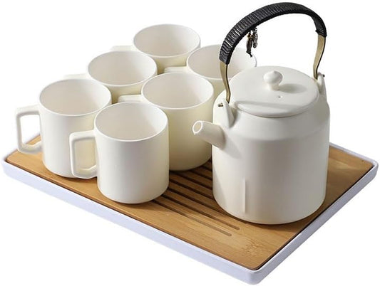 Ceramic Cream Tea Set Solid Color Large Capacity Teapot Anti Scald Cup,Style2
