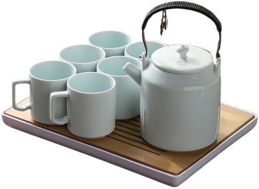 Ceramic Cream Tea Set Solid Color Large Capacity Teapot Anti Scald Cup,Style2