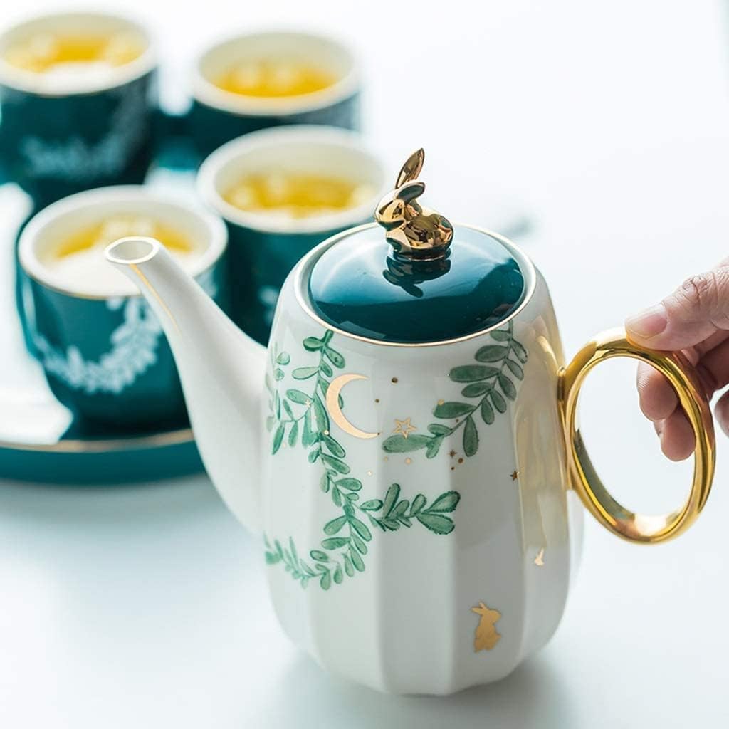 Tea Set Tea Cups Teapot Set 6-Piece Tea Set Ceramic Coffee Tea Sets Green Cup Pot Tray Water Decoration Household Kitchen Supplies Teacup Set Tea Cup Set Tea Pot Set Coff,Green-6pcs