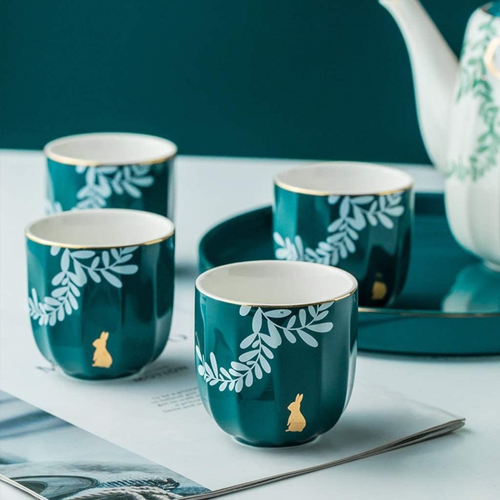 Tea Set Tea Cups Teapot Set 6-Piece Tea Set Ceramic Coffee Tea Sets Green Cup Pot Tray Water Decoration Household Kitchen Supplies Teacup Set Tea Cup Set Tea Pot Set Coff,Green-6pcs
