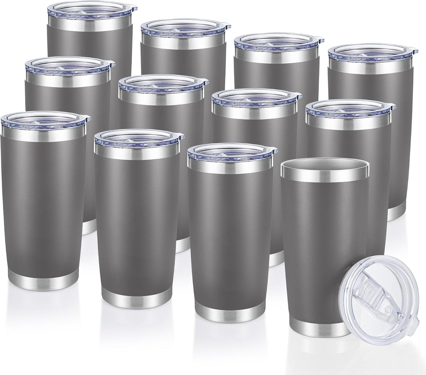 20  Tumblers Bulk Stainless Steel Tumbler with Lid Double Wall Vacuum Insulated Coffee Mug 20oz Powder Coated Cup for Hot and Cold Drinks, Black, 12 pack
