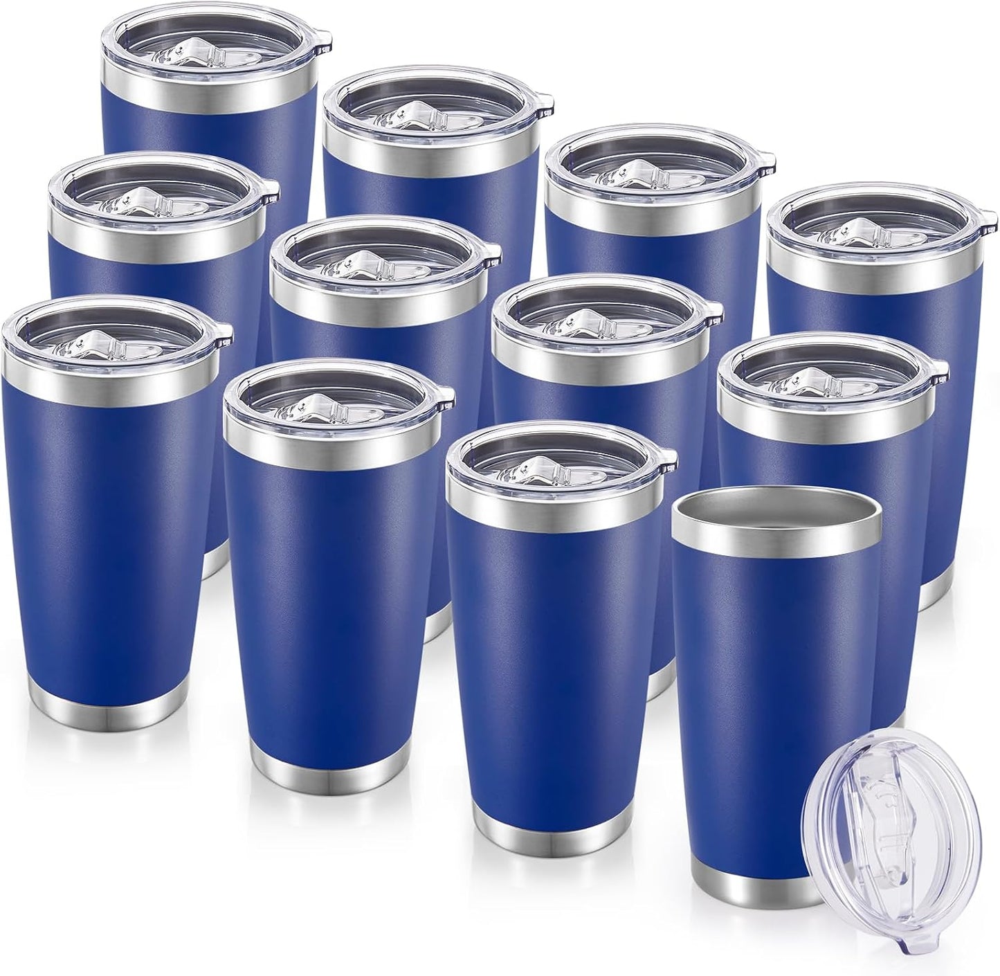 20  Tumblers Bulk Stainless Steel Tumbler with Lid Double Wall Vacuum Insulated Coffee Mug 20oz Powder Coated Cup for Hot and Cold Drinks, Black, 12 pack