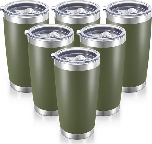 20  Tumblers Bulk Stainless Steel Tumbler with Lid Double Wall Vacuum Insulated Coffee Mug 20oz Powder Coated Cup for Hot and Cold Drinks, Black, 12 pack