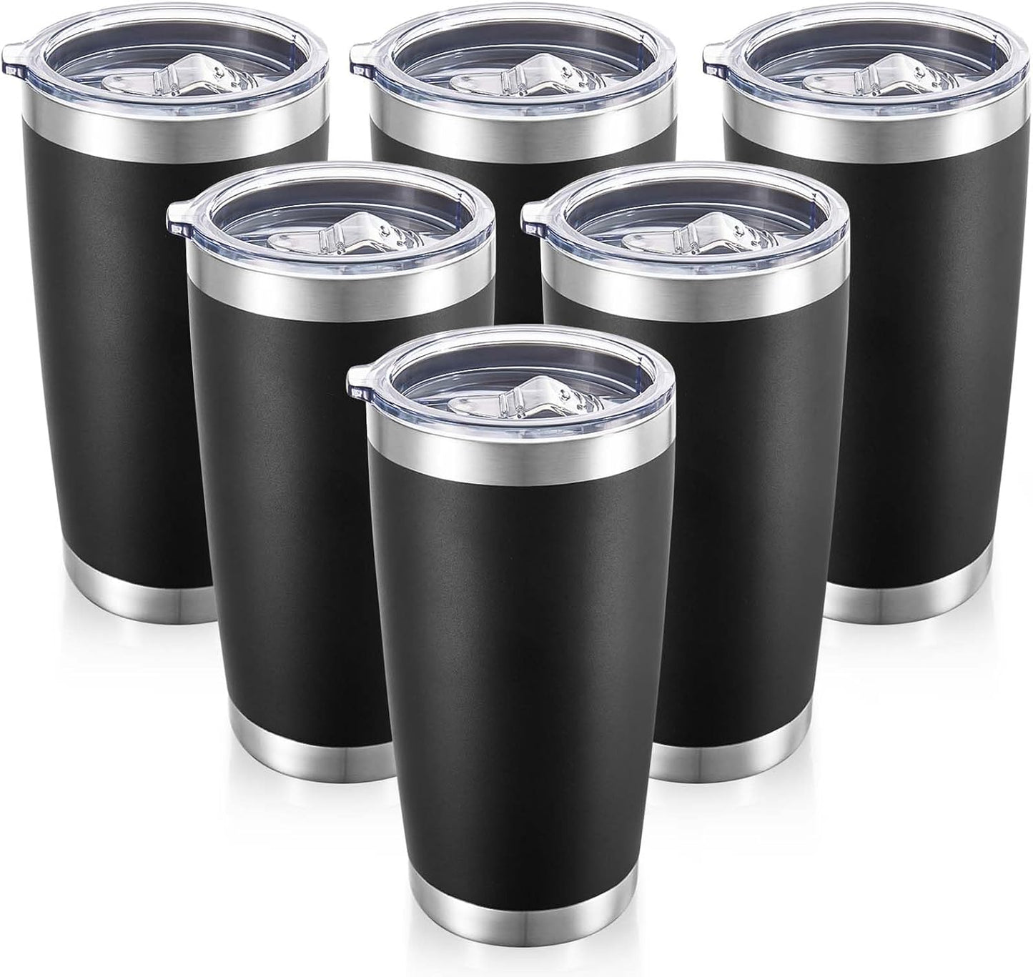 20  Tumblers Bulk Stainless Steel Tumbler with Lid Double Wall Vacuum Insulated Coffee Mug 20oz Powder Coated Cup for Hot and Cold Drinks, Black, 12 pack