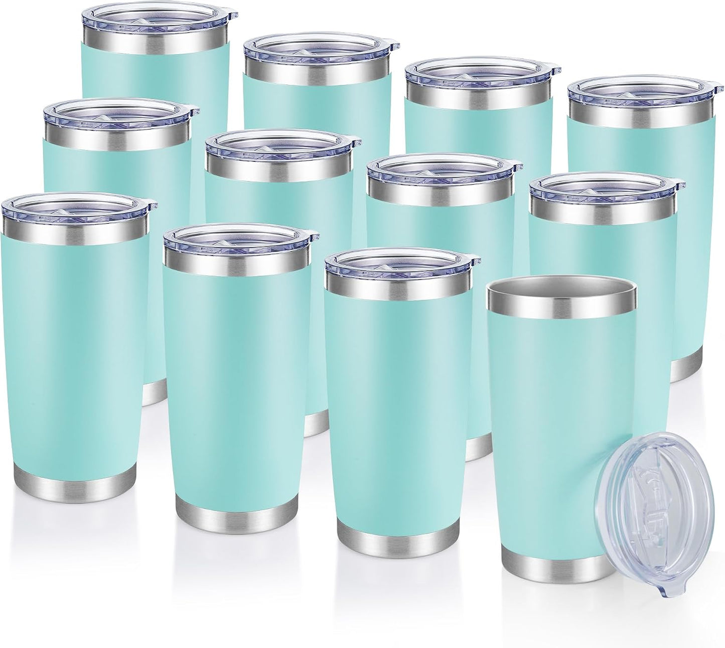 20  Tumblers Bulk Stainless Steel Tumbler with Lid Double Wall Vacuum Insulated Coffee Mug 20oz Powder Coated Cup for Hot and Cold Drinks, Black, 12 pack