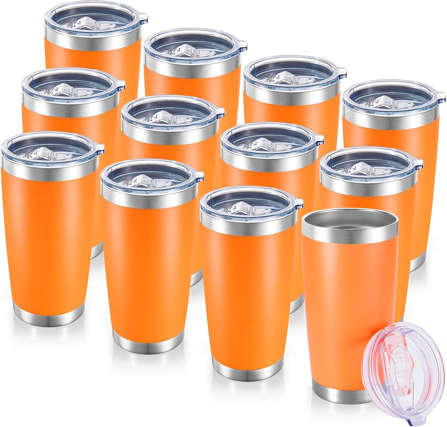 20  Tumblers Bulk Stainless Steel Tumbler with Lid Double Wall Vacuum Insulated Coffee Mug 20oz Powder Coated Cup for Hot and Cold Drinks, Black, 12 pack