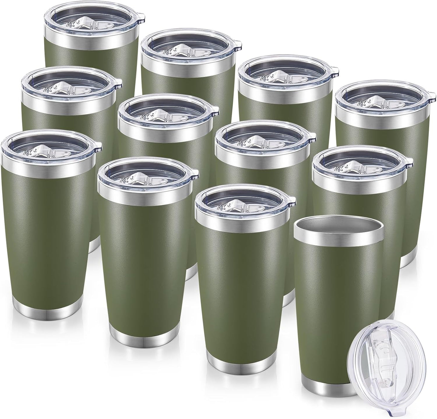 20  Tumblers Bulk Stainless Steel Tumbler with Lid Double Wall Vacuum Insulated Coffee Mug 20oz Powder Coated Cup for Hot and Cold Drinks, Black, 12 pack