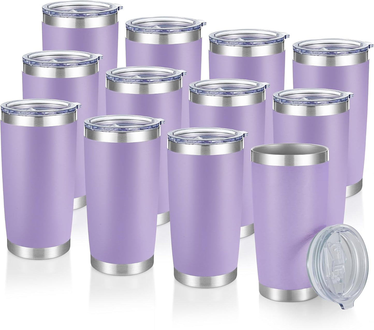 20  Tumblers Bulk Stainless Steel Tumbler with Lid Double Wall Vacuum Insulated Coffee Mug 20oz Powder Coated Cup for Hot and Cold Drinks, Black, 12 pack