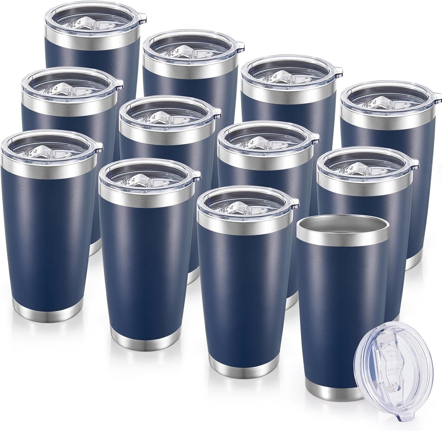 20  Tumblers Bulk Stainless Steel Tumbler with Lid Double Wall Vacuum Insulated Coffee Mug 20oz Powder Coated Cup for Hot and Cold Drinks, Black, 12 pack
