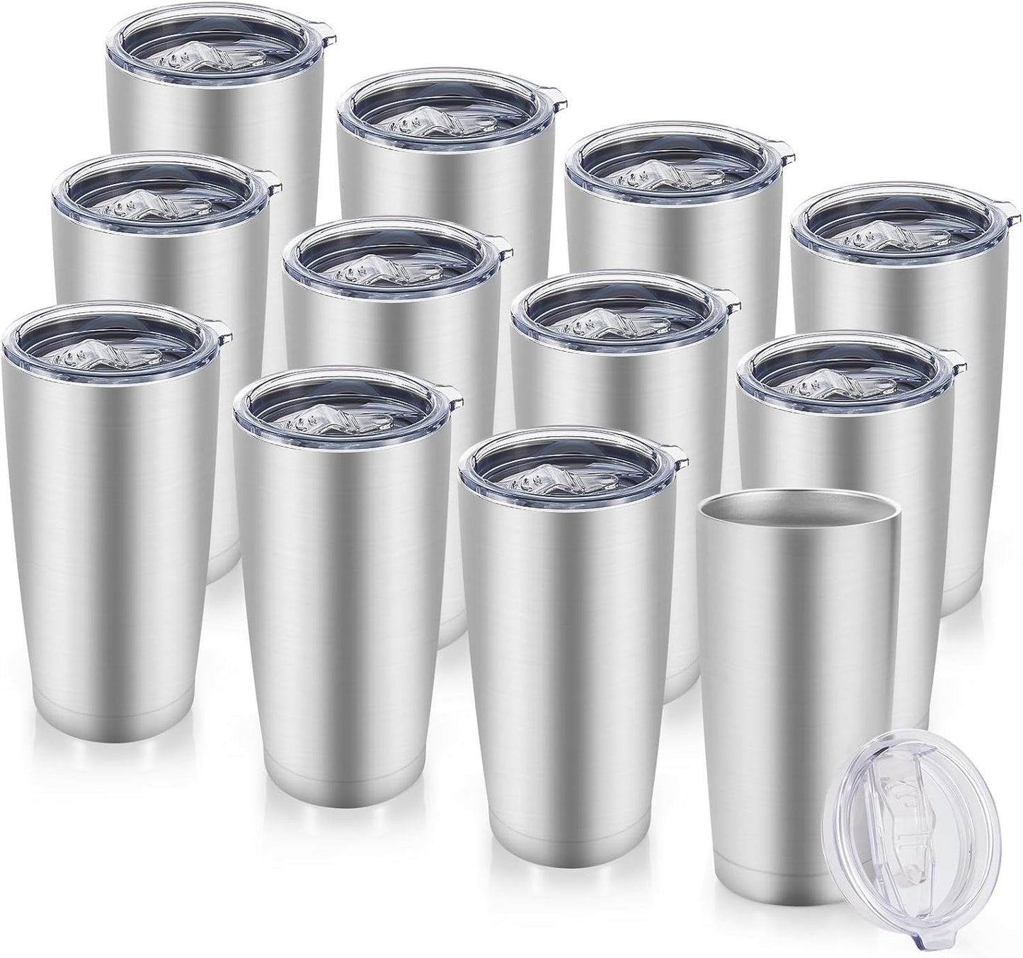 20  Tumblers Bulk Stainless Steel Tumbler with Lid Double Wall Vacuum Insulated Coffee Mug 20oz Powder Coated Cup for Hot and Cold Drinks, Black, 12 pack