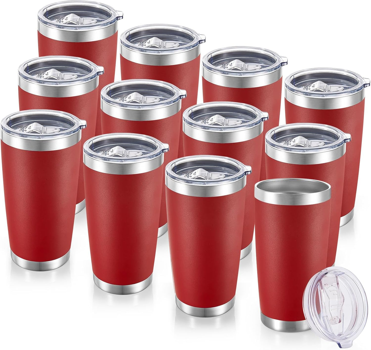 20  Tumblers Bulk Stainless Steel Tumbler with Lid Double Wall Vacuum Insulated Coffee Mug 20oz Powder Coated Cup for Hot and Cold Drinks, Black, 12 pack