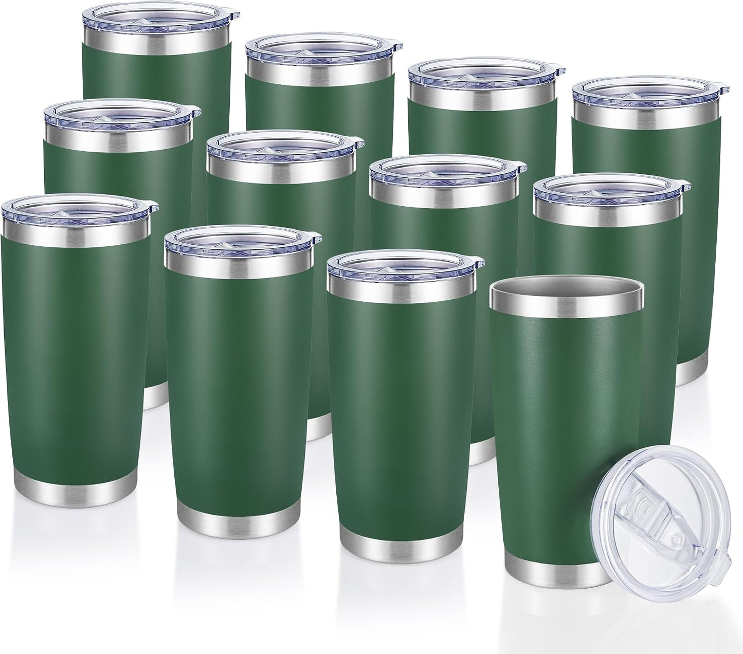 20  Tumblers Bulk Stainless Steel Tumbler with Lid Double Wall Vacuum Insulated Coffee Mug 20oz Powder Coated Cup for Hot and Cold Drinks, Black, 12 pack
