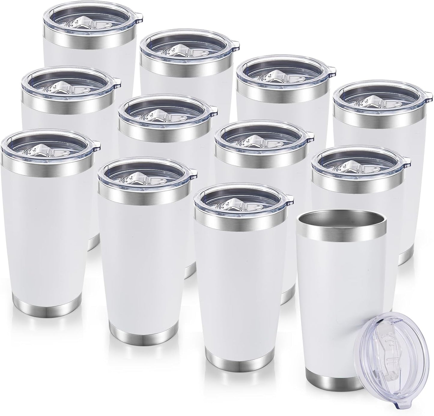 20  Tumblers Bulk Stainless Steel Tumbler with Lid Double Wall Vacuum Insulated Coffee Mug 20oz Powder Coated Cup for Hot and Cold Drinks, Black, 12 pack