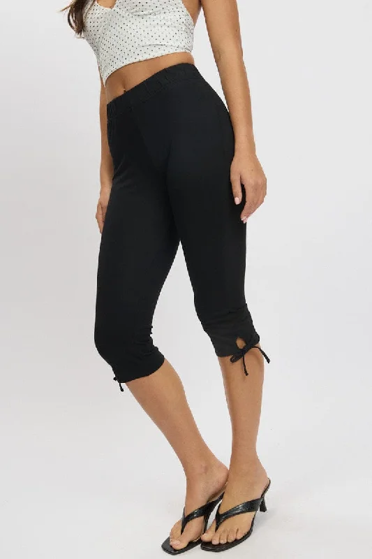 Black Capri Pants Side Ribbon