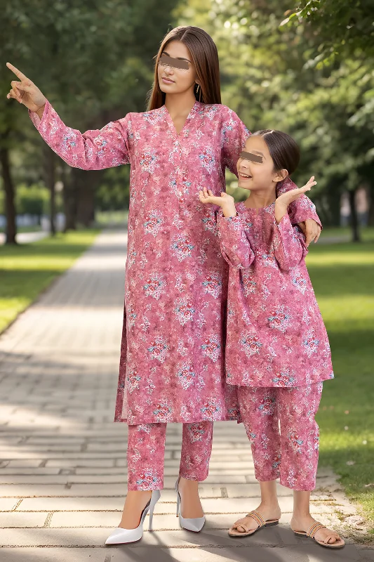 SAYA's Stitched Printed khaddar/Linen For Mom And Daughter