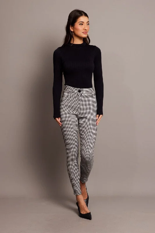 Black Check Leggings High Rise