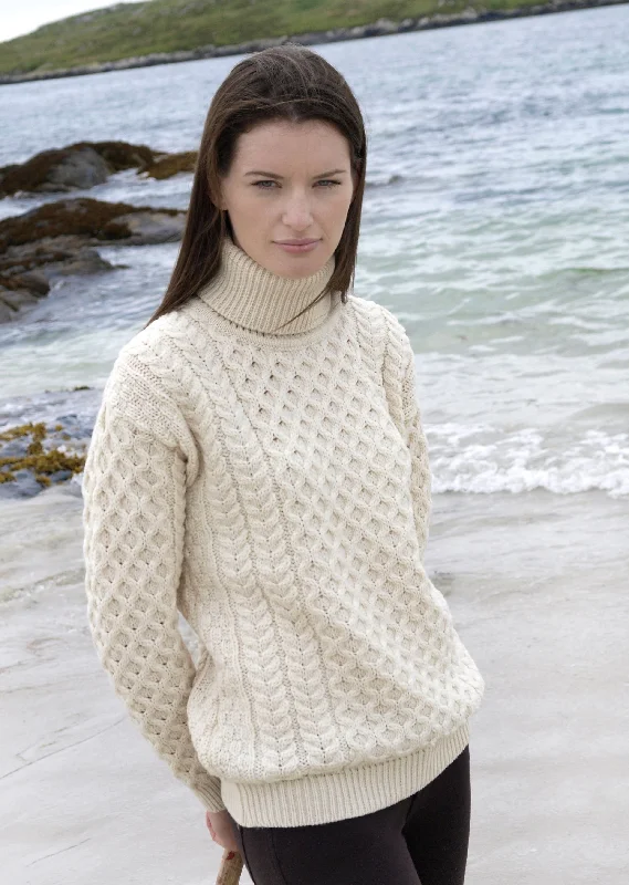 Aran Merino Polo Neck Sweater | Natural