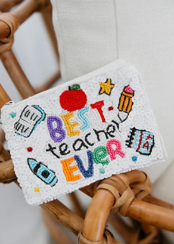 Best Teacher Ever Sequin Coin Bag