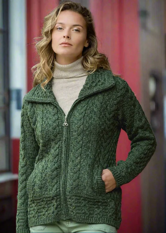 Aran Crafts Double Collar Trinity Cardigan | Green