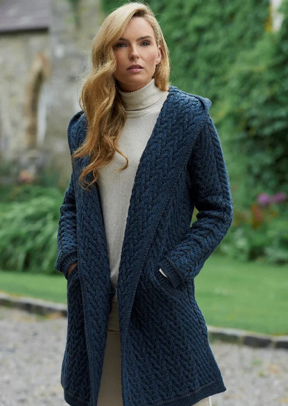 Shawl Hooded Aran Cardigan | Mallard