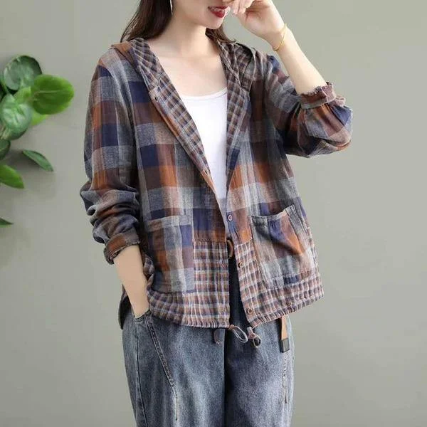 2020 Autumn Arts Style Vintage Plaid Loose Female Outerwear Coats