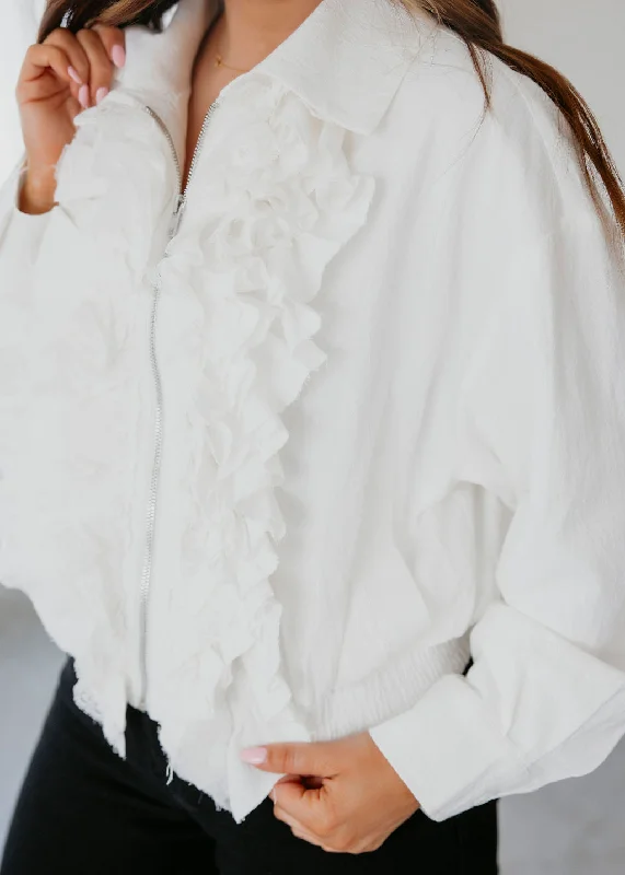 Jerica Ruffle Lace Bomber Jacket