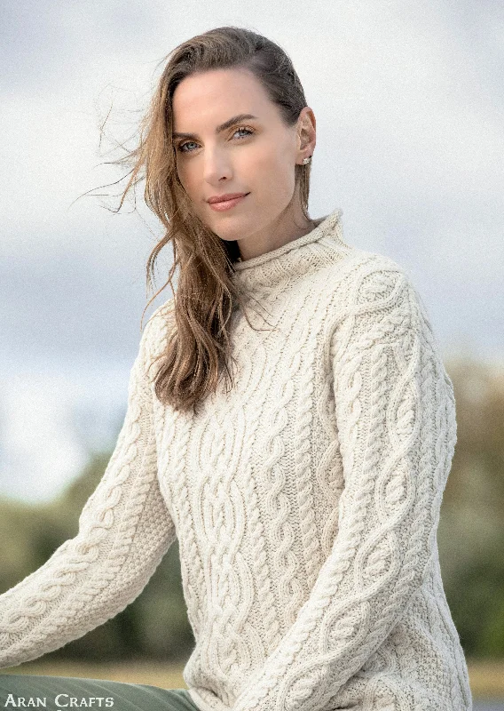 Super Soft Funnel Neck Aran Sweater | Natural