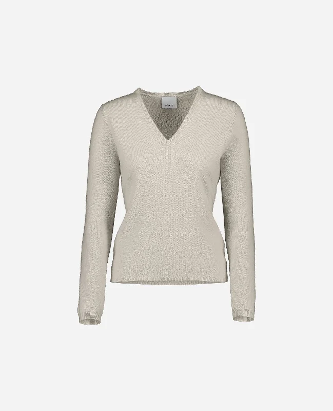 V-Pullover aus Cashmere in Beige