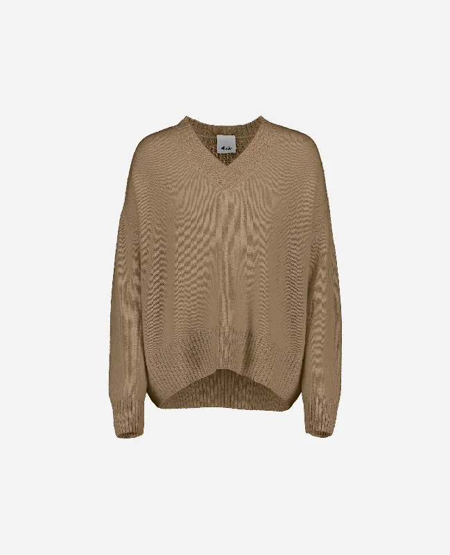 V-Pullover aus Cashmere in Beige