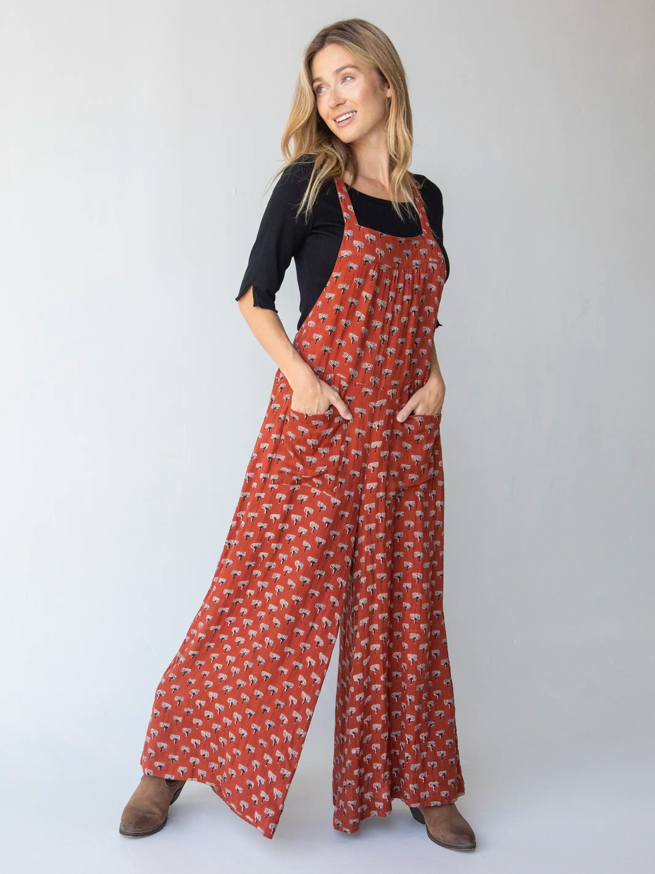 Dakota Tie Overall - Rust Tree Print