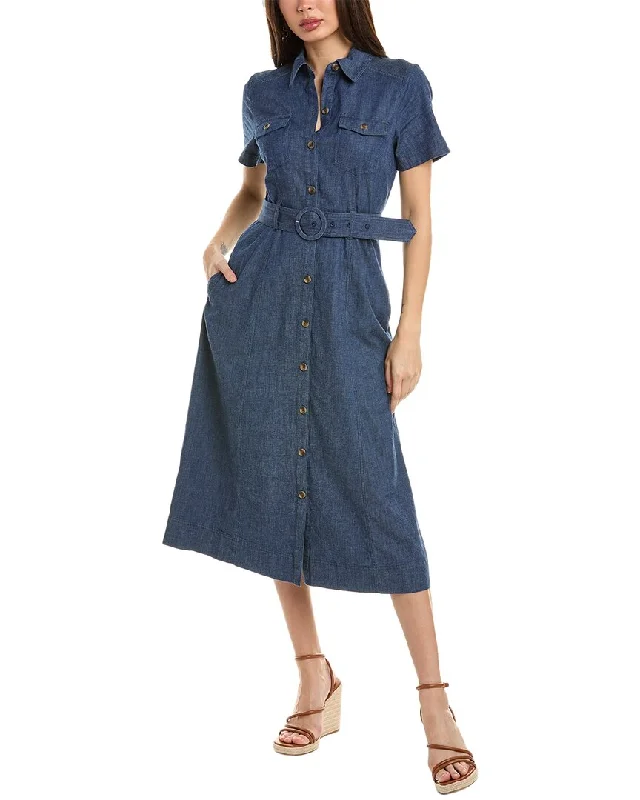 Anne Klein Stretch Denim Belted Midi Shirtdress