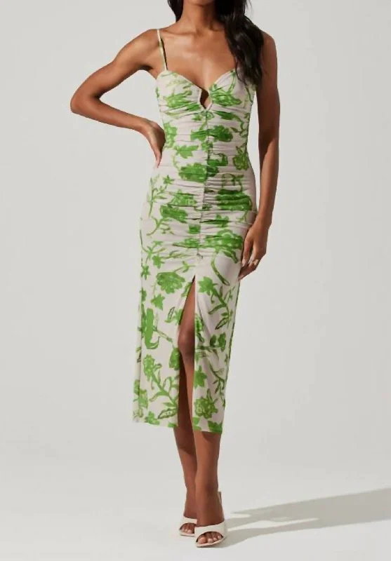 Palermo Ruched Midi Dress In Green