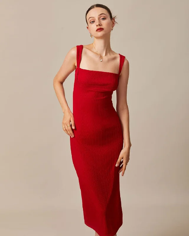 The Red Square Neck Ribbed Midi Dress