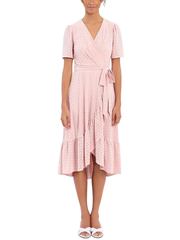 Womens Ruffled Surplice Midi Dress