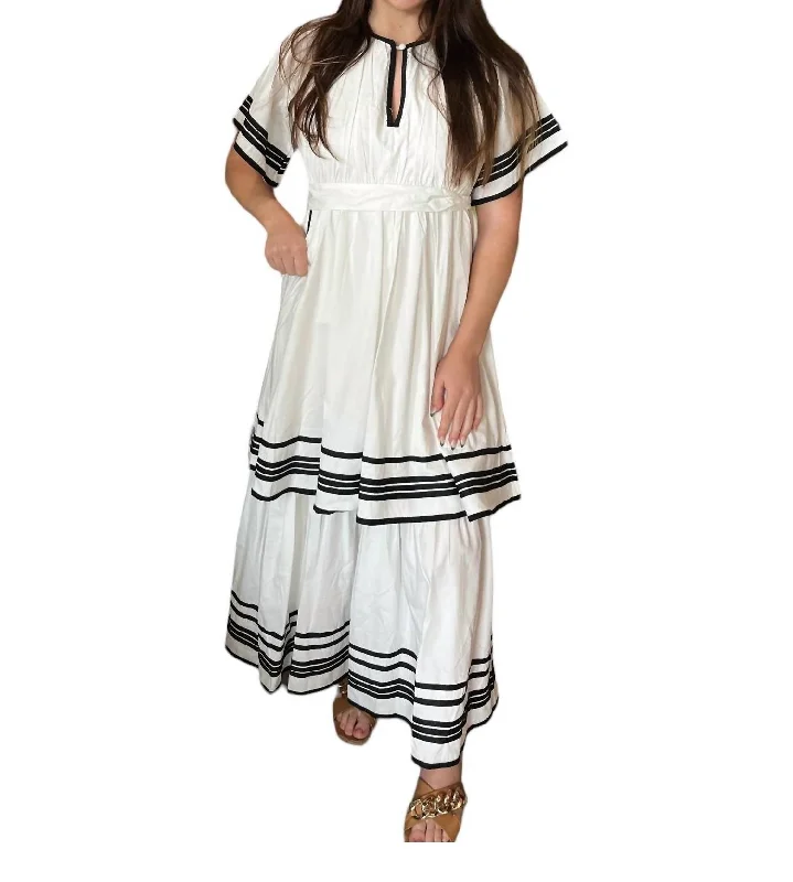 Chloe Tiered Maxi Dress In White And Black