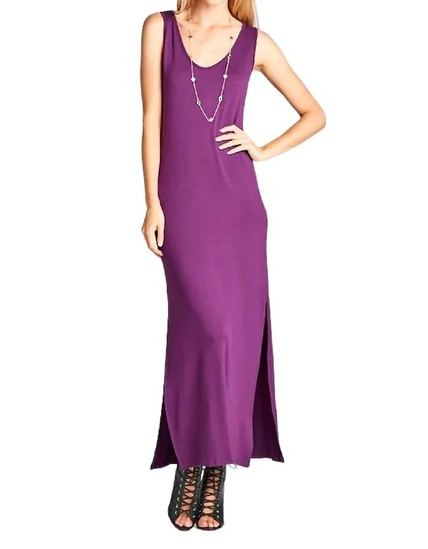 Dahlia Side Slit Maxi Dress In Eggplant