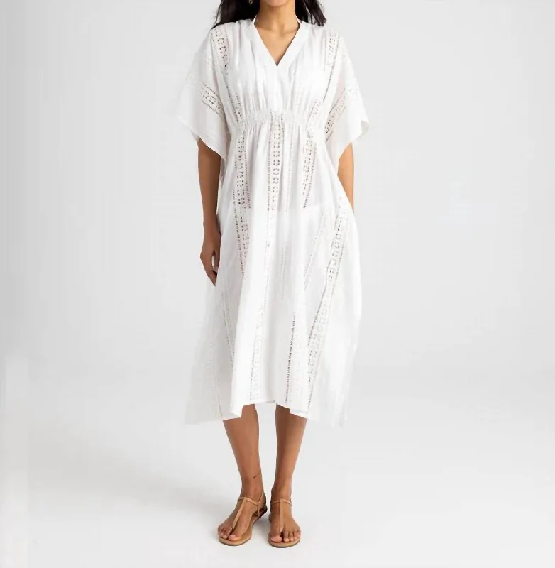 Eyelet Maxi Caftan Dress In White