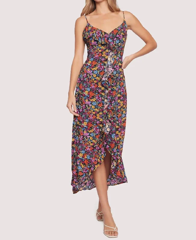 Flora Garden Maxi Dress In Black,lavender