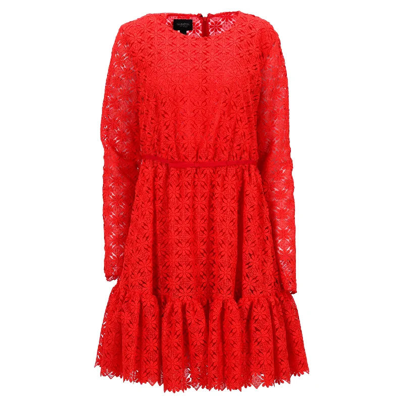 Giambattista Valli Floral Lace Mini Dress in Red Polyester