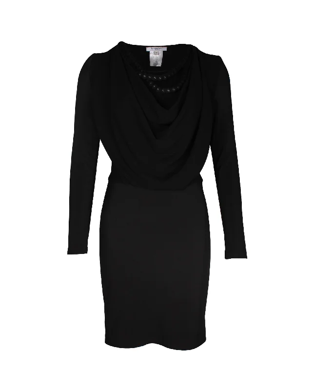 Givenchy Draped Cowl Neck Long-Sleeve Mini Dress in Black Viscose