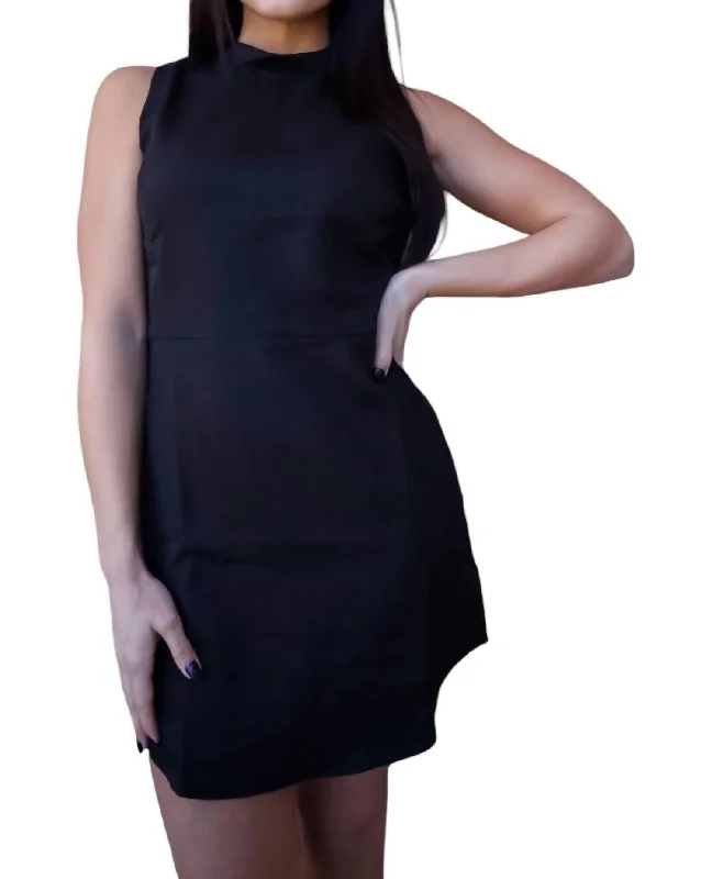 Heather Mock Neck Sleeveless Mini Dress In Black