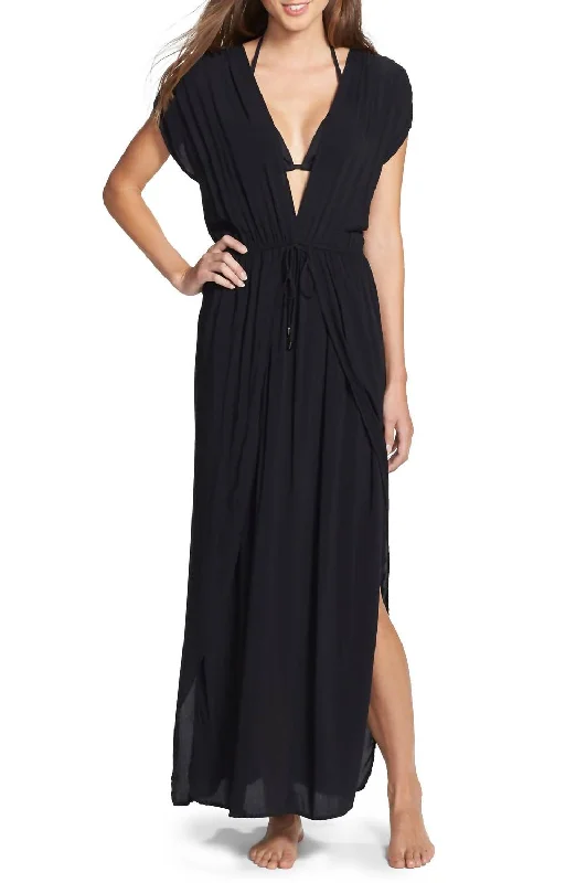 Maxi Deep V Dress In Black