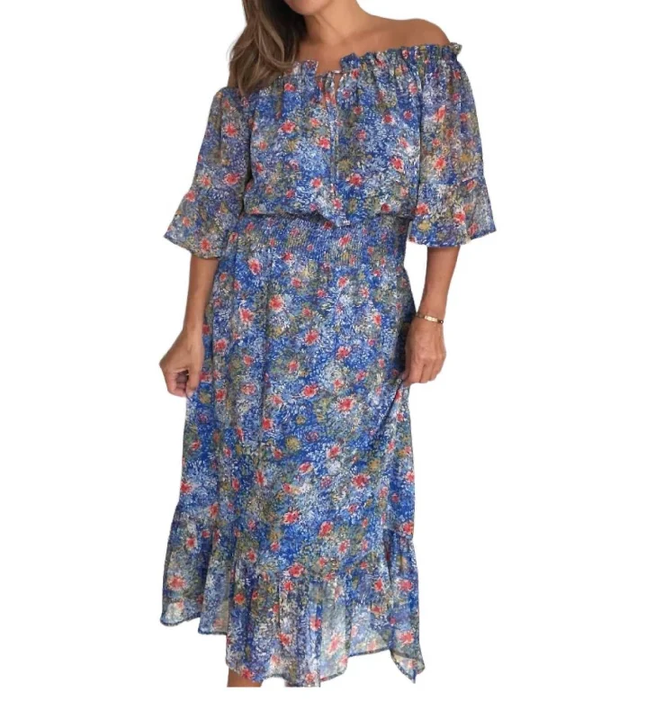 Off The Shoulder Maxi Dress In Elba Floral Print