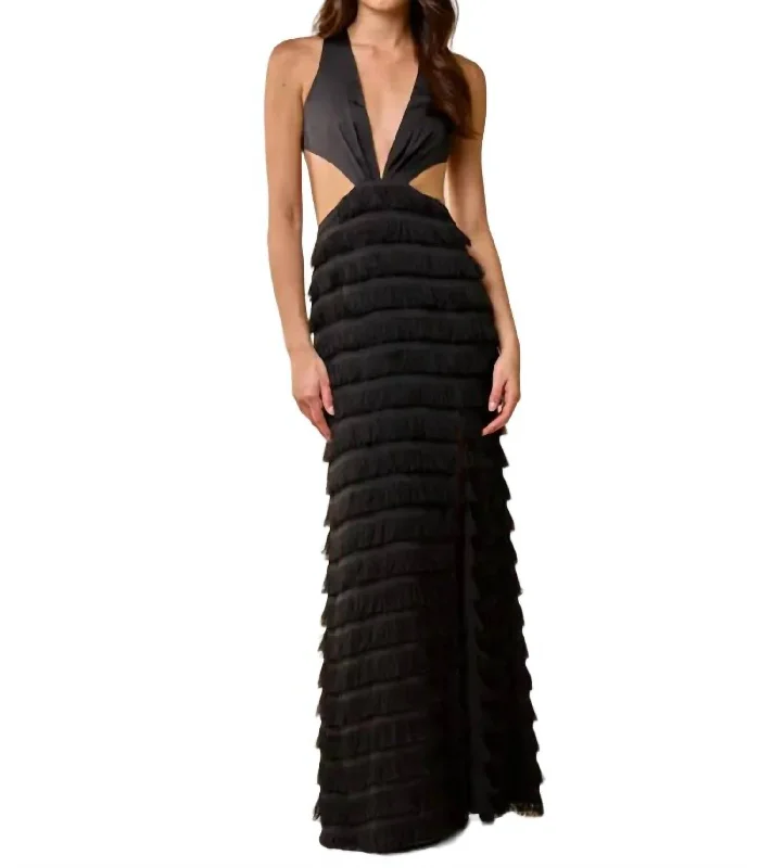 Open Neck Maxi Dress In Black