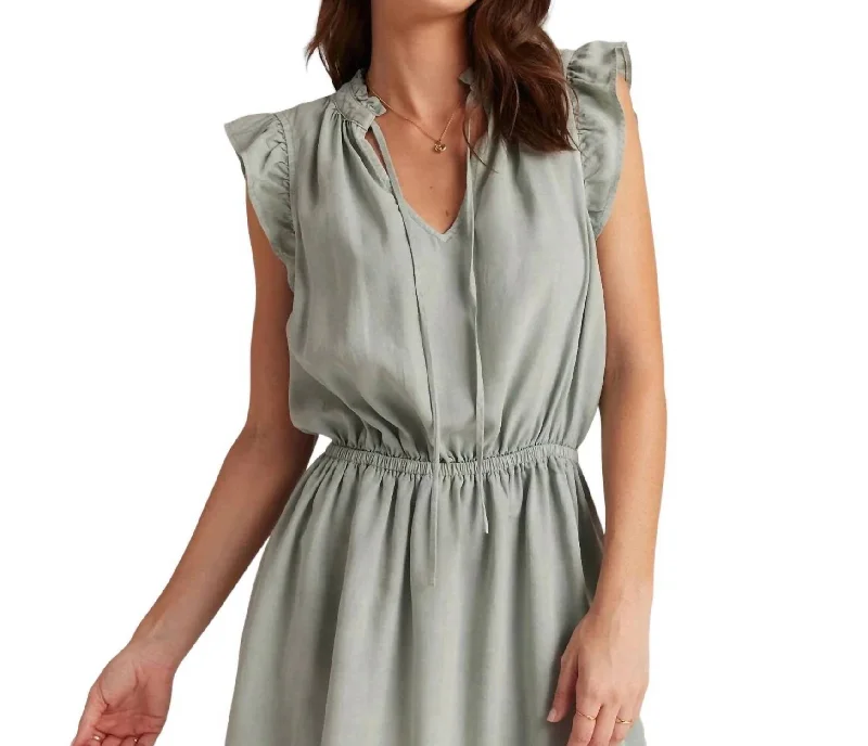 Ruffle Sleeve Mini Dress In Oasis Green