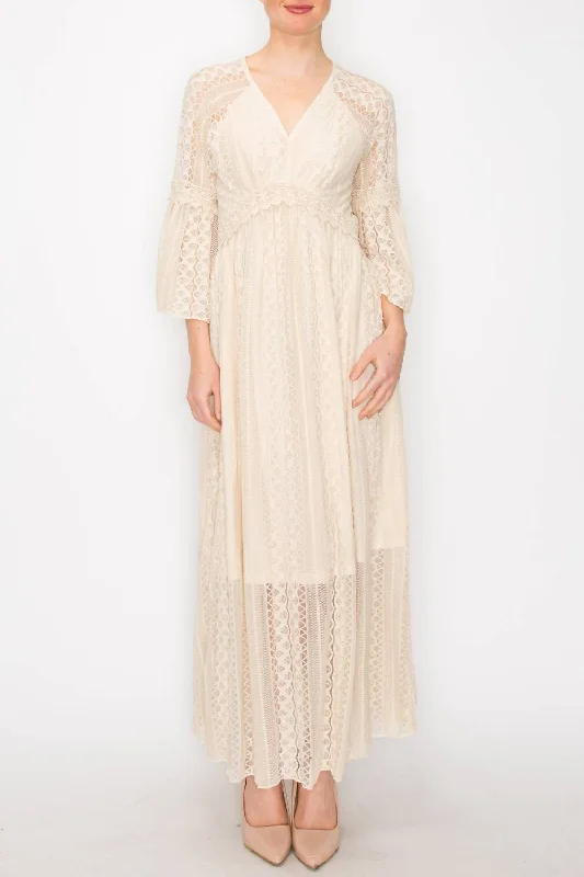 Sally Allover Lace Maxi Dress In Beige