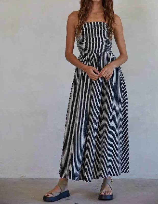 Striped Tube Neck Strapless Maxi Dress In Black