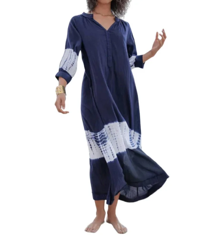 Suri Maxi Tunic Dress In Navy/white