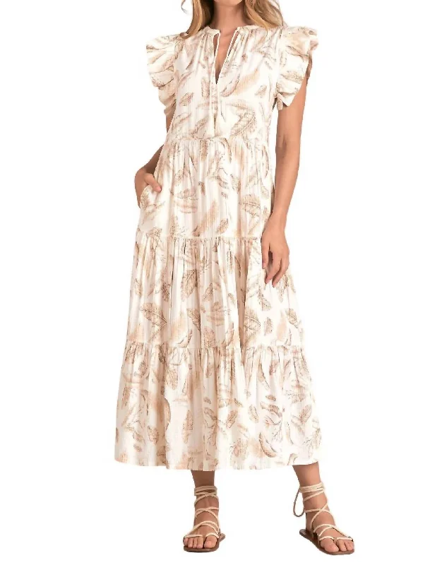 Venice Ruffle Maxi Dress In Beige Lima